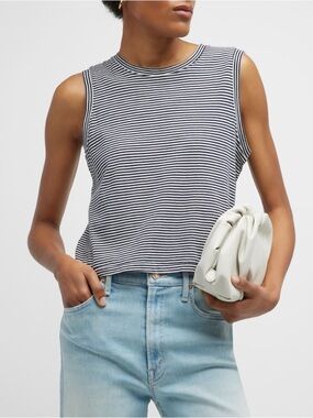 MOTHER The Strong and Silent Type Striped Top Blue White